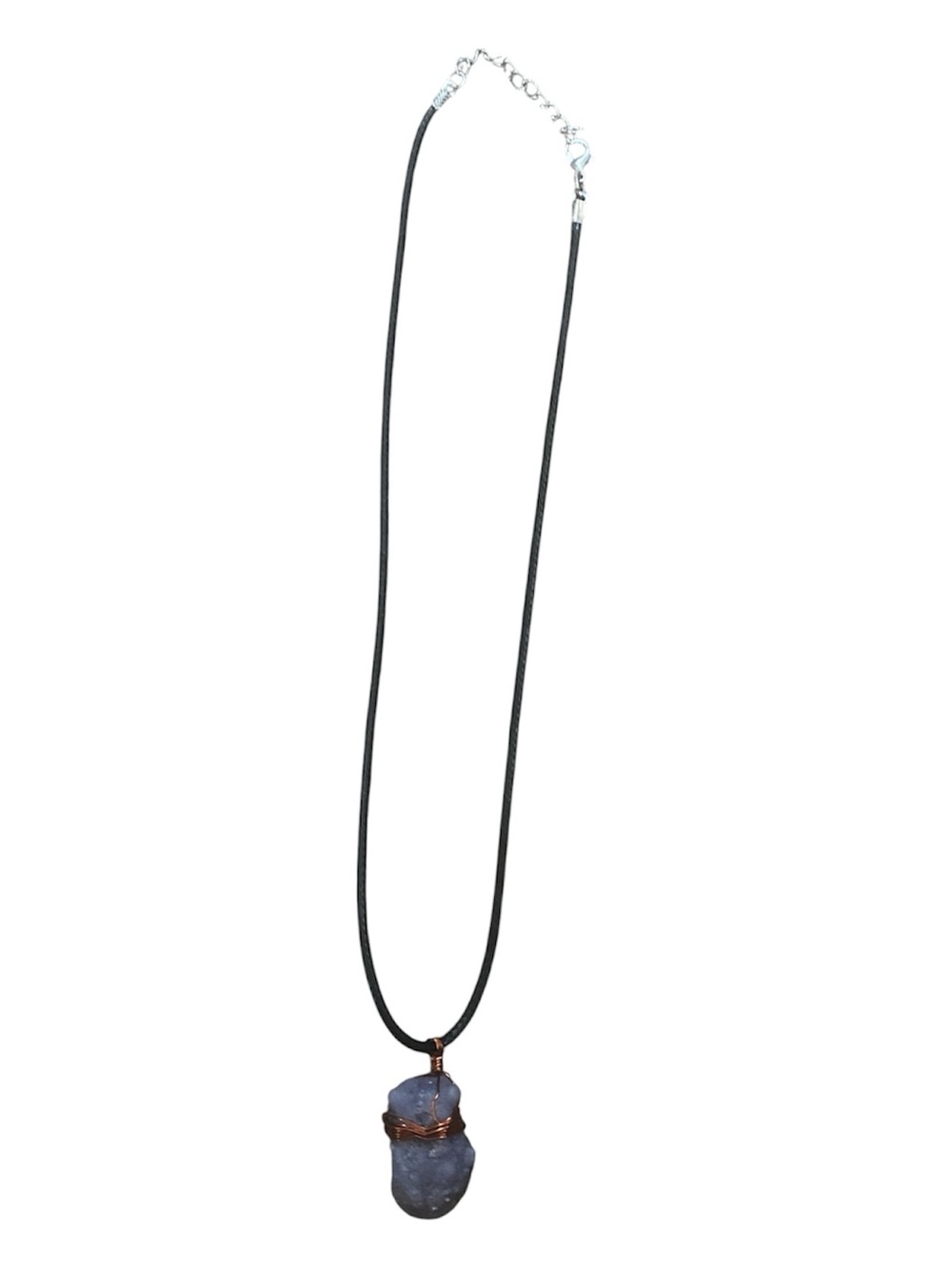 Black Cord Necklace with Dark Blue Stone Pendant